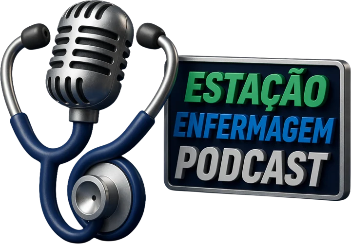 Ícone do Estação Enfermagem Podcast: microfone com estetoscópio